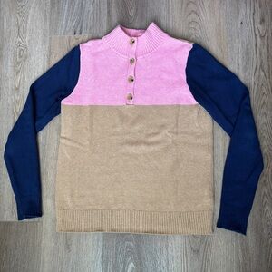 Button jacquard pullover sweater
